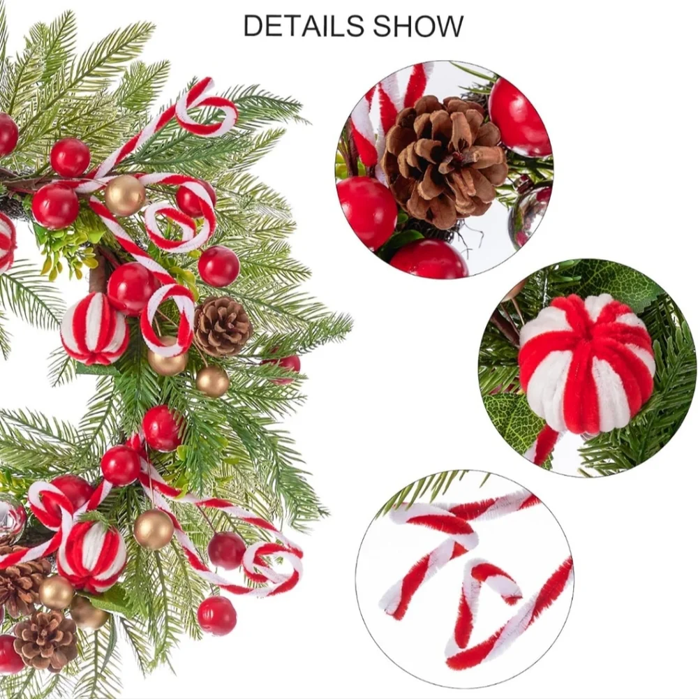 Festive Red & Green Holiday Wreath with Candy Accent